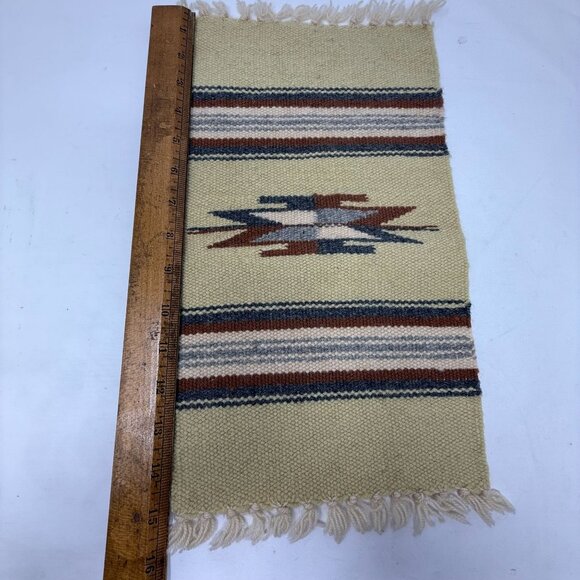 Southwestern Woven Table Runner Mat Small Rug Tapestry Beige Vintage 15" - Picture 5 of 5